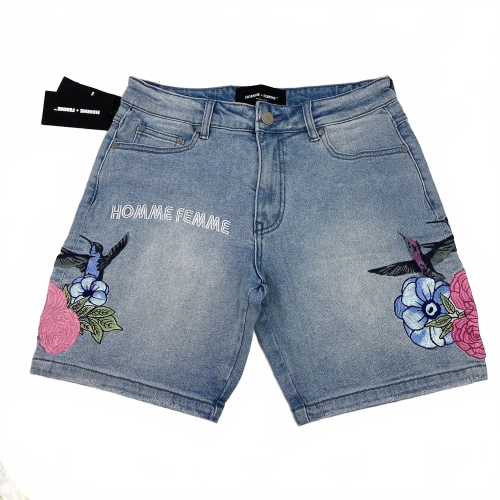 Homme + Femme Blue Cotton Blend Boyfriend Shorts | Women’s Regular Size 10